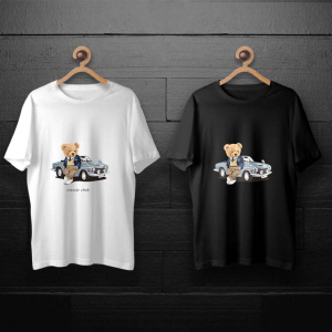 طرح لایه باز خرس تدی با کت شلوار و ماشین کلاسیک برای چاپ روی انواع تیشرت